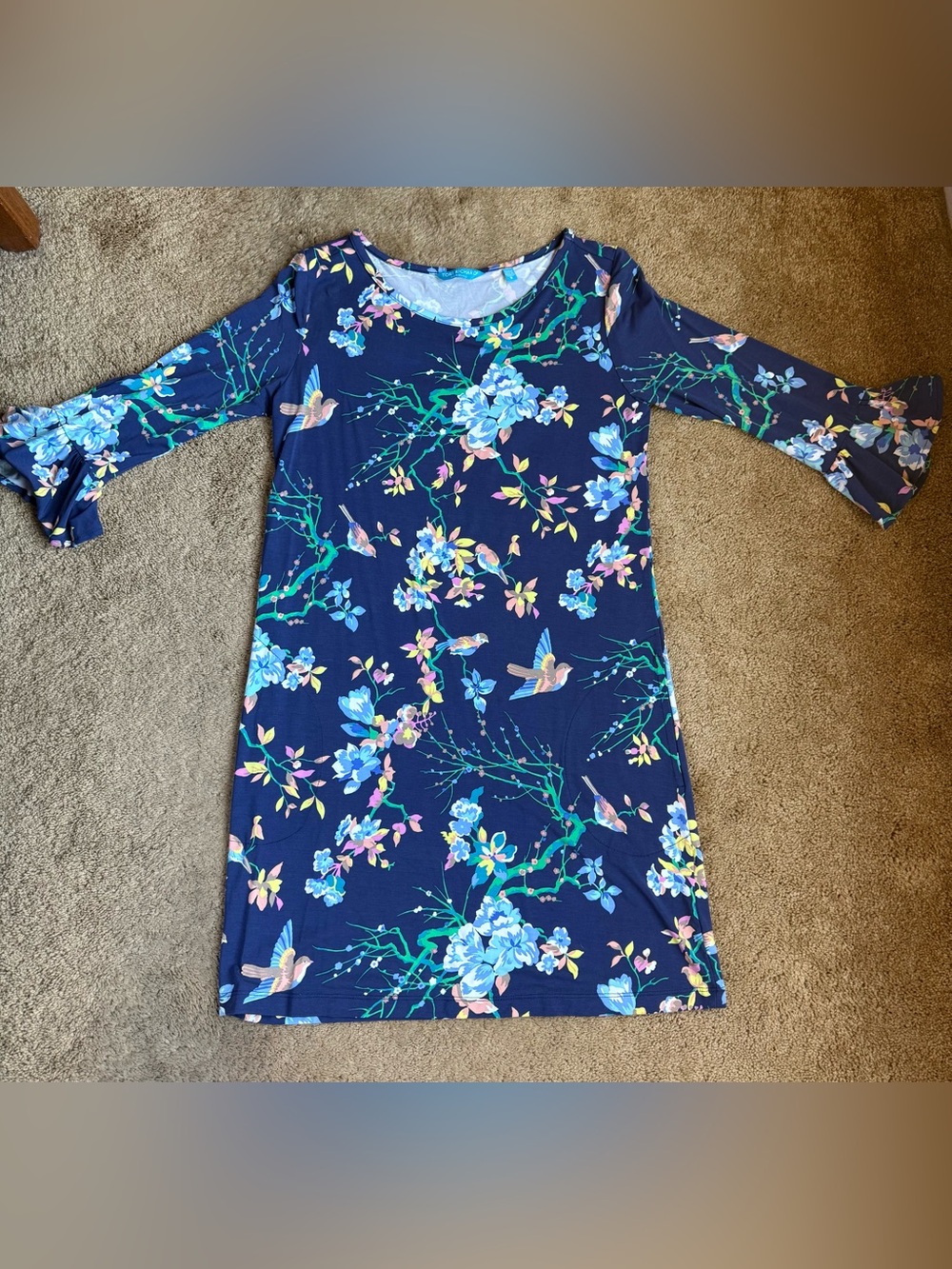 Navy Floral Scoop Neck Dress